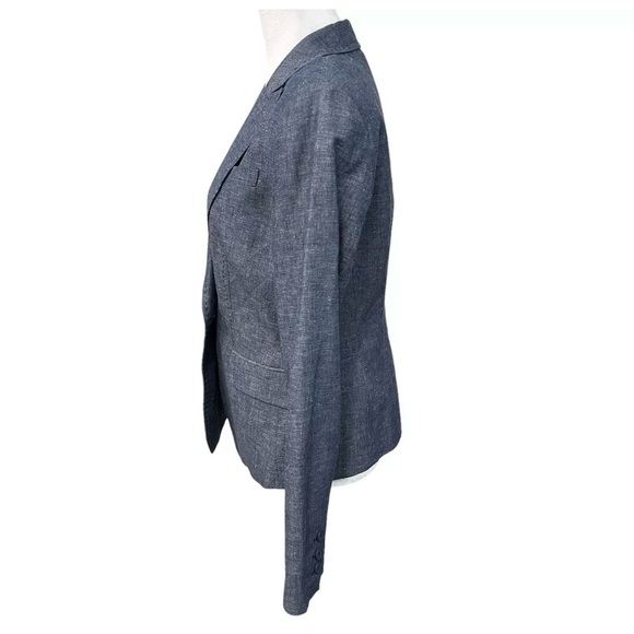 Calvin Klein Women's Blazer Size 8 Blue Chambray Cotton Linen Blend - Picture 3 of 11